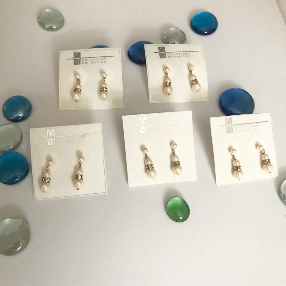 Lot of 5 Faux Pearl and Diamond Earrings
